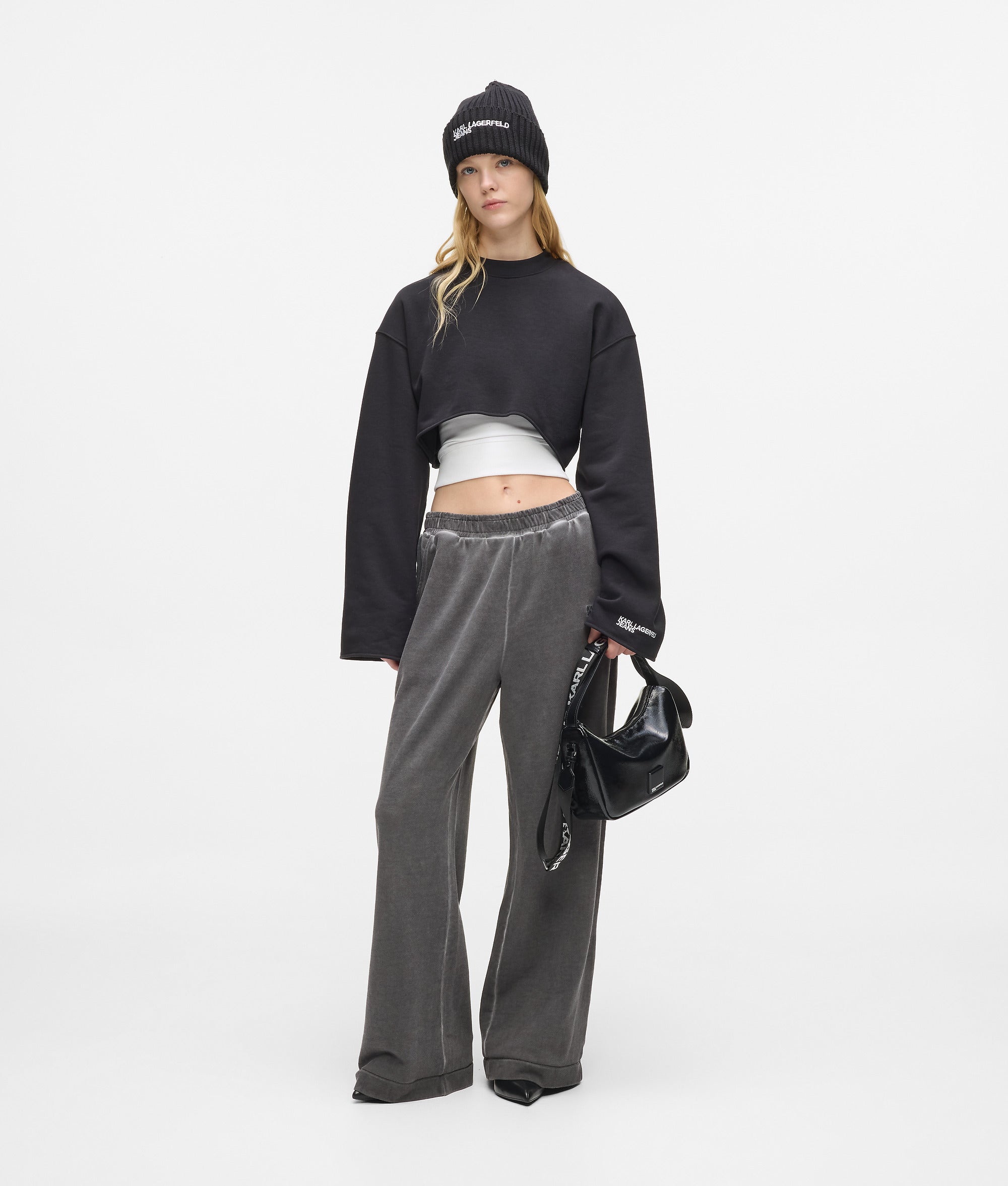 Gewassen joggingbroek met wijde pijpen
