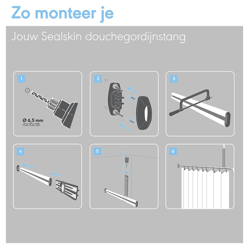 Sealskin Easy Roll douchegordijnstangset 90x90x90cm zwart