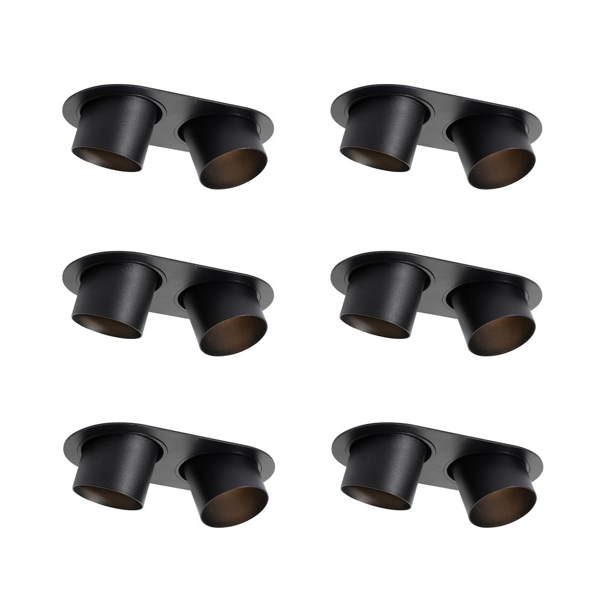 Set van 6 inbouwspots zwart GU10 70mm kantelbaar 2-lichts - Installa