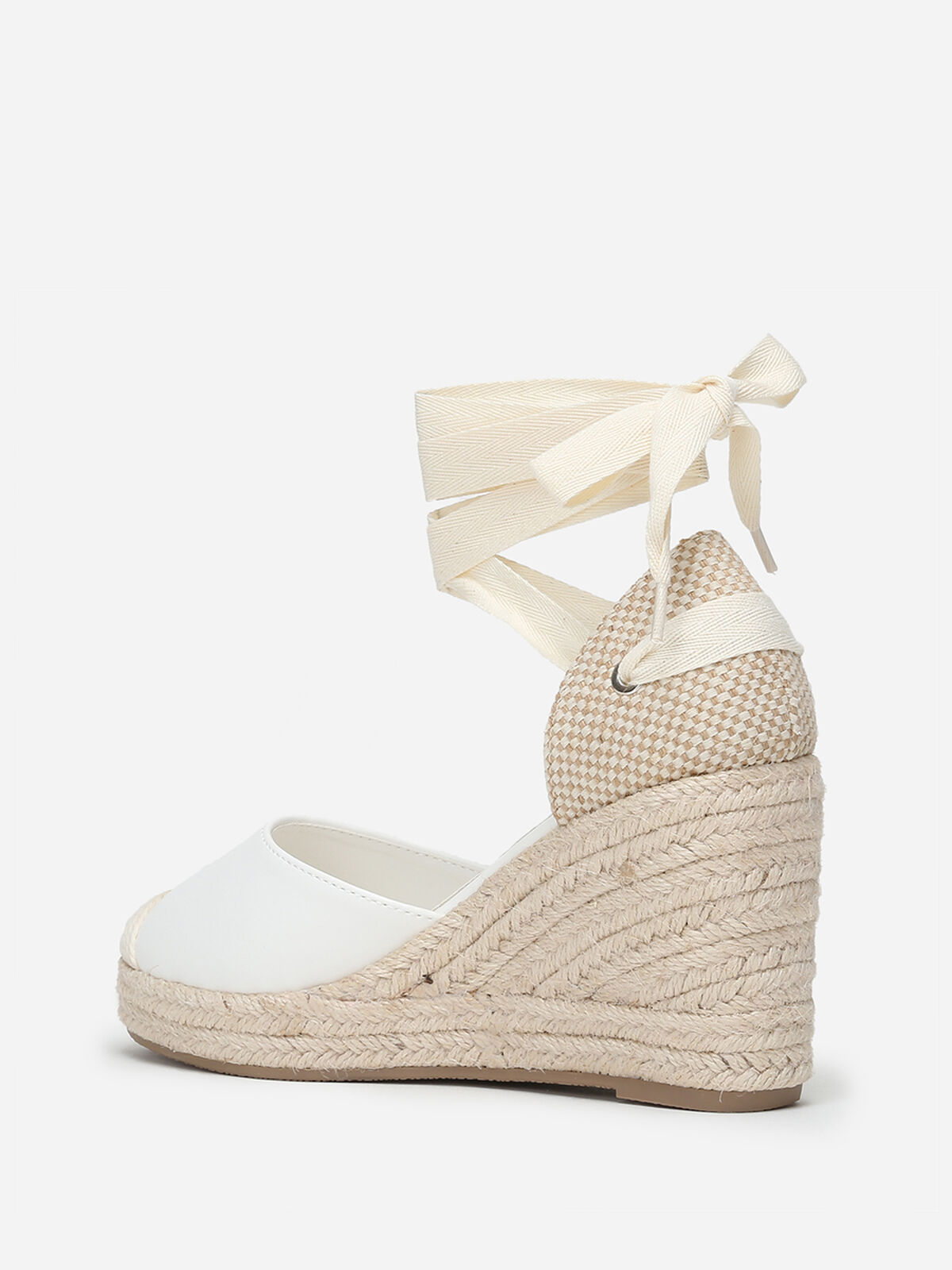 Espadrilles compensées avec ruban à nouer- Blanc
