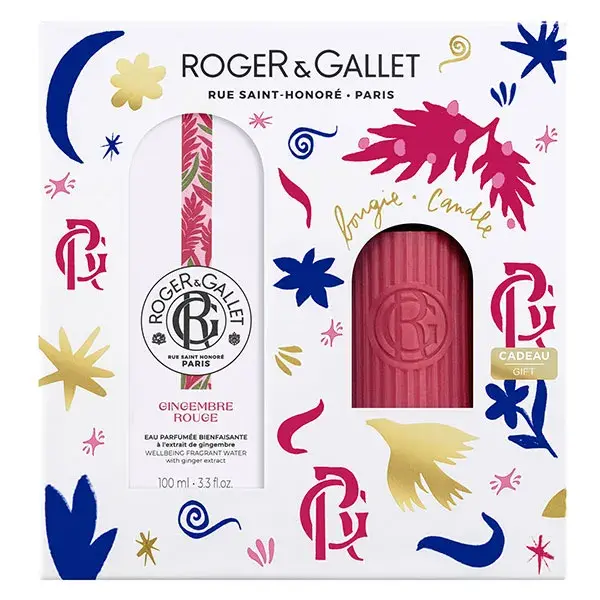 Conjunto de presente Roger & Gallet: Água perfumada de gengibre benéfica 100ml e vela perfumada.