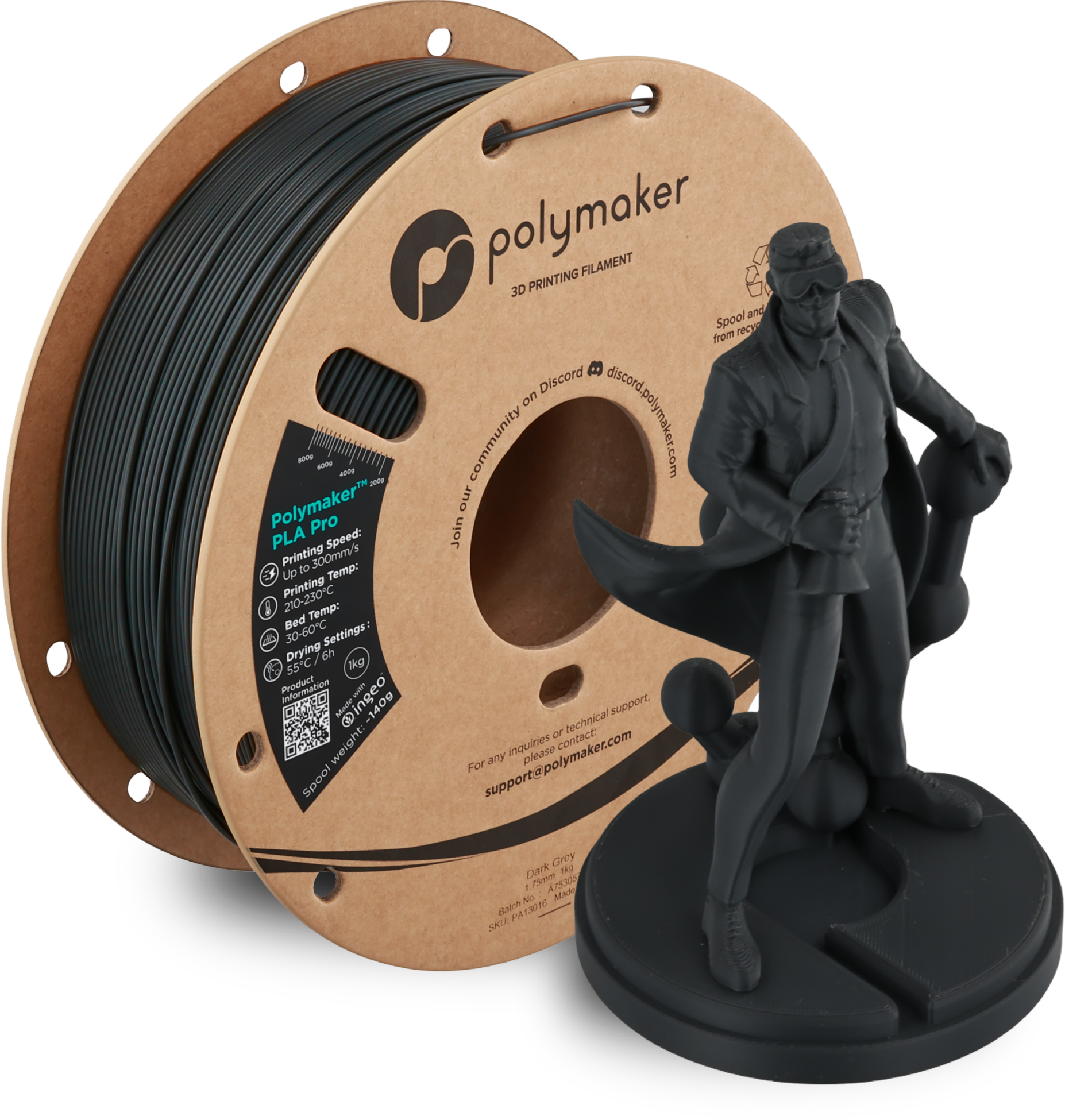 Polymaker  PLA Pro Dark Grey, 1,75 mm / 1000 g    Neue, verbesserte Formulierung: Hochleistungs-High Speed-PLA in Dark Grey