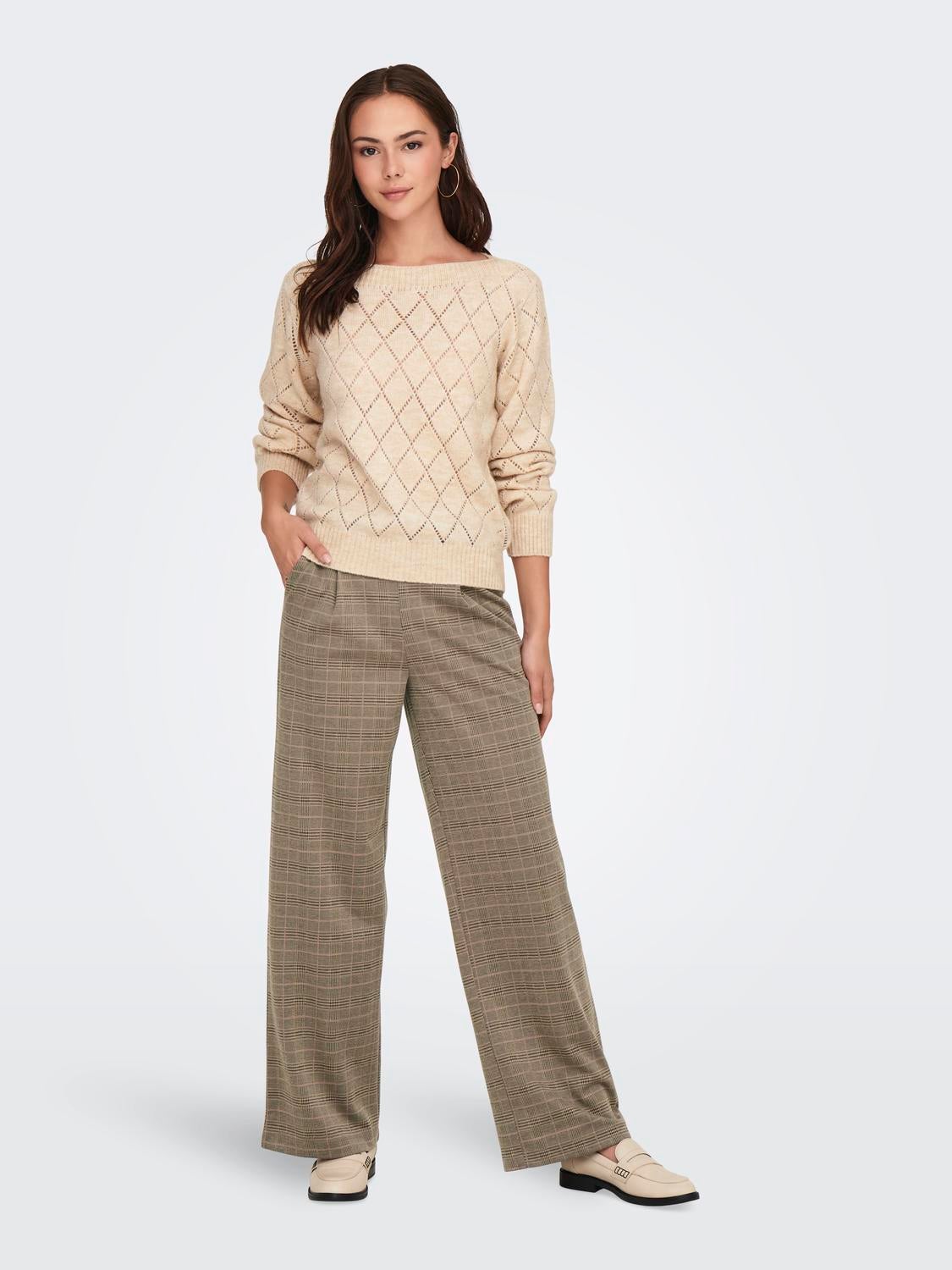 JDYGEGGO Mittlere Taille Weiter Beinschnitt Hose Walnut