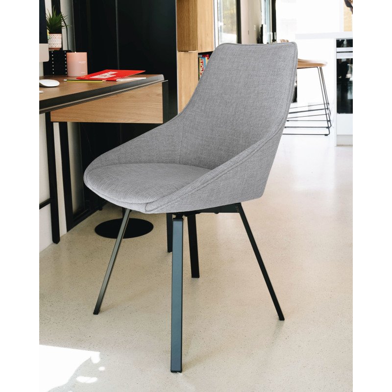 Chaise pivotante Jenna tissu - Dossier bas  - Pieds noir