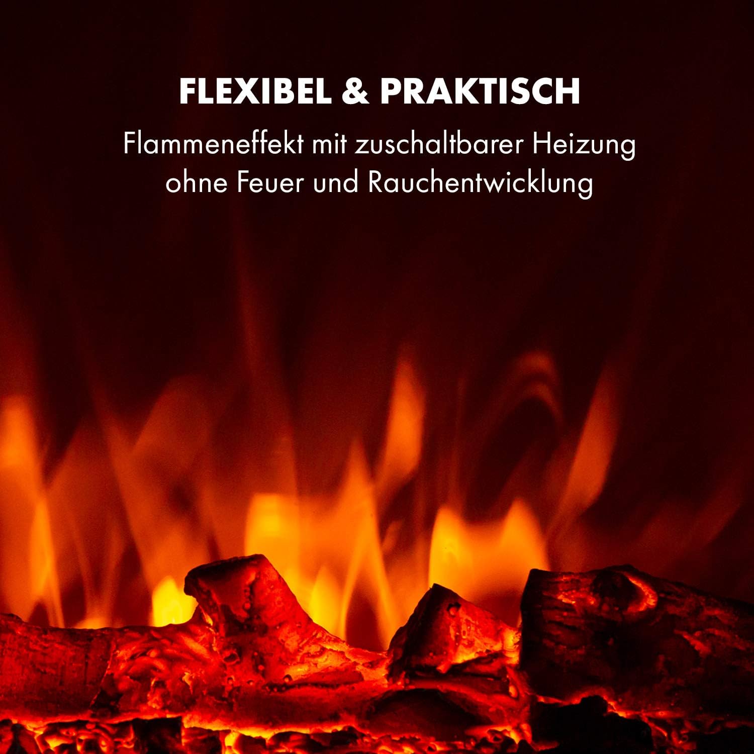 Klarstein Elektrokamin, Elektro Heizungen für Wohnzimmer & Innenräume, Elektrischer Kamin mit LED Flammen, Kamin zur Wandmontage, Heizlüfter mit Timer, Einstellbarer Thermostat, Heizung 2000 W