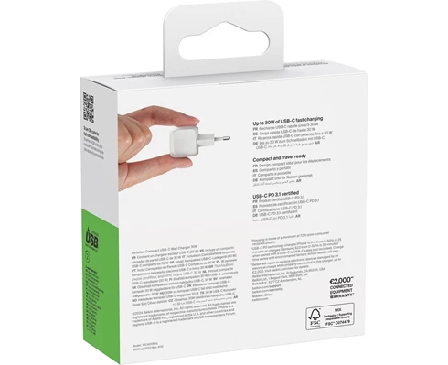 Belkin 30W USB PD Wall Charger with PPS - White