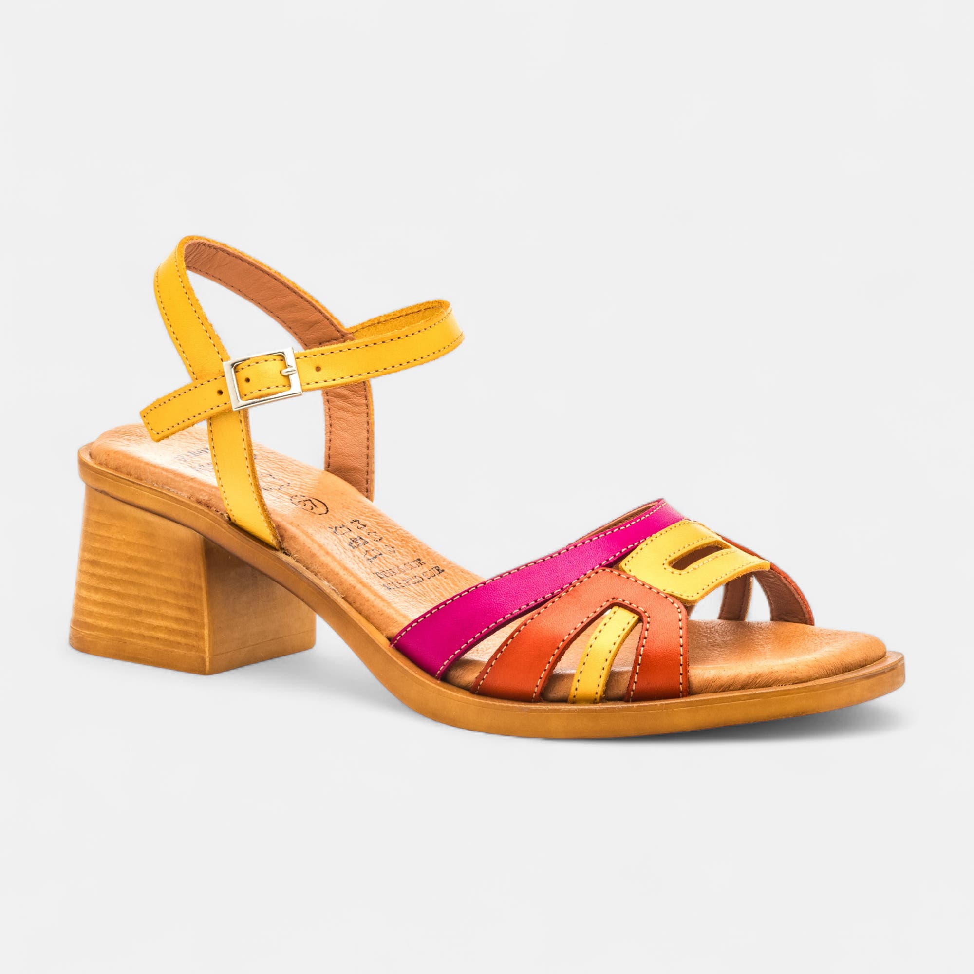 Nu-pieds à talon Femme en cuir jaune