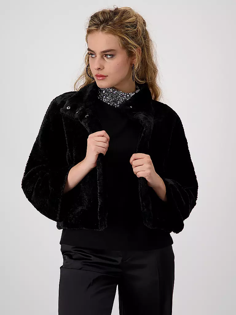 MONARI Jacke in Felloptik schwarz