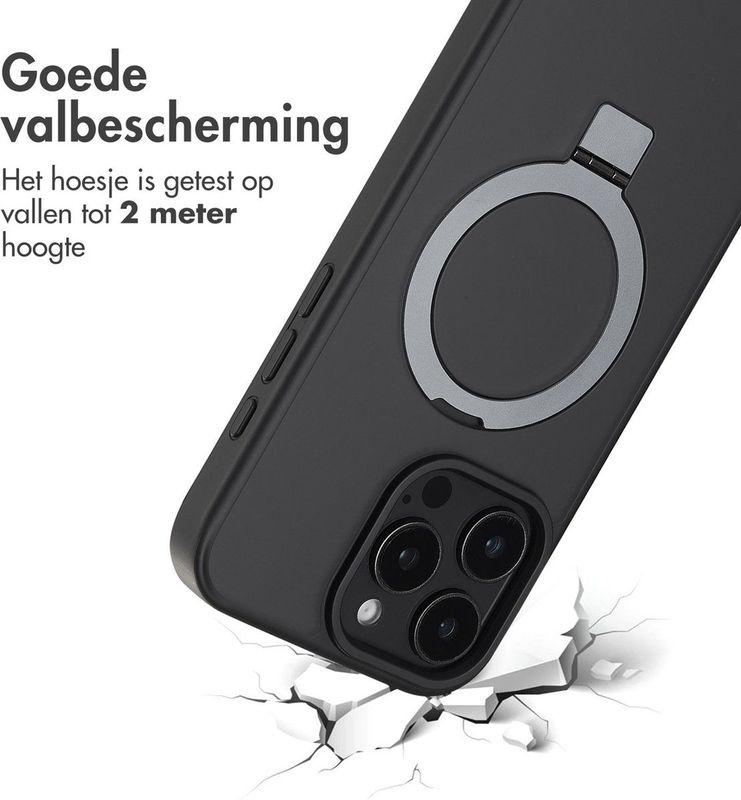 Accezz Hoesje Geschikt voor iPhone 16 Pro Max Ring Stand Backcover geschikt voor MagSafe Zwart