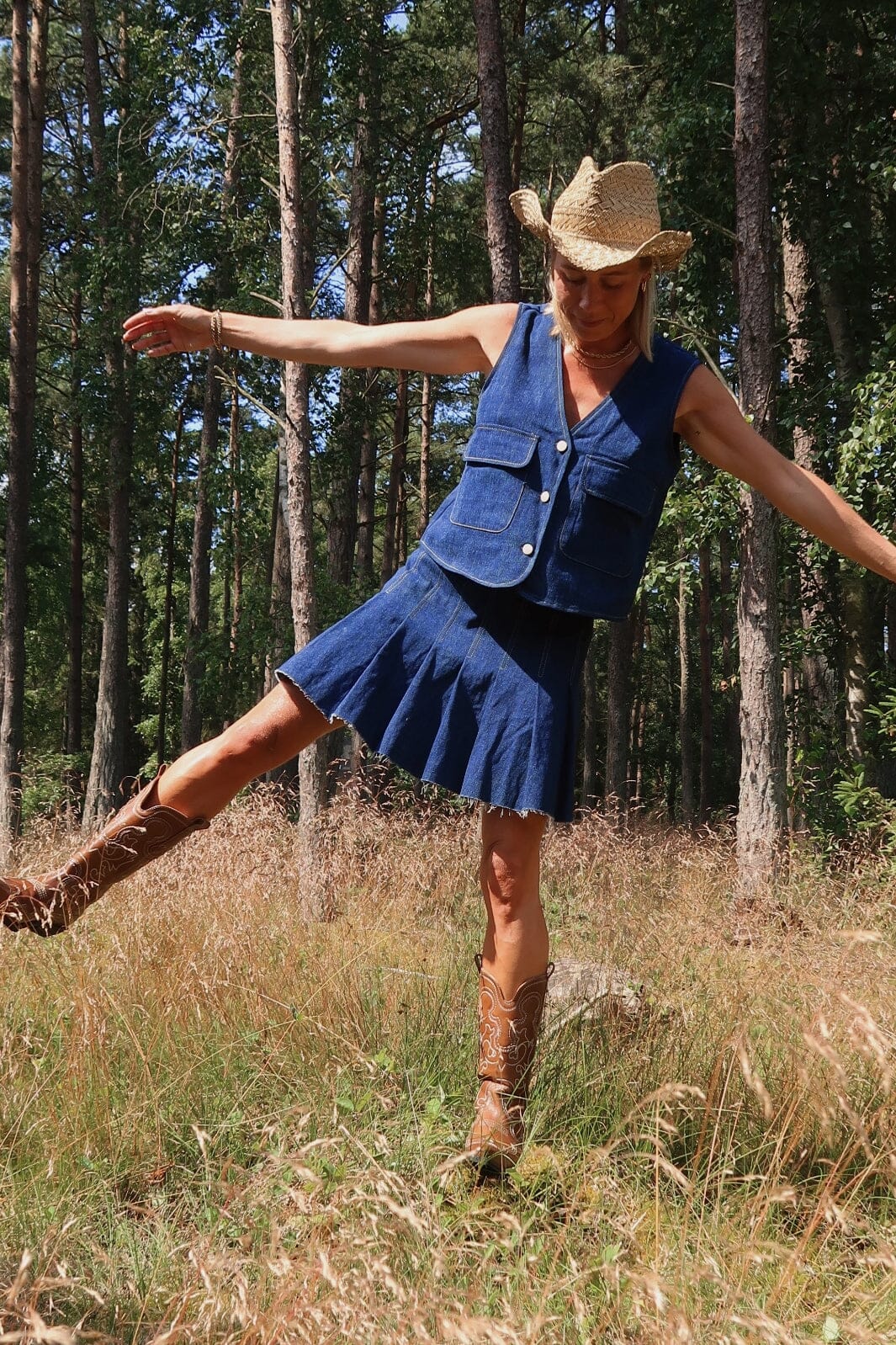 Pieces Pcfabia Short Plisse Denim Skirt Fsy