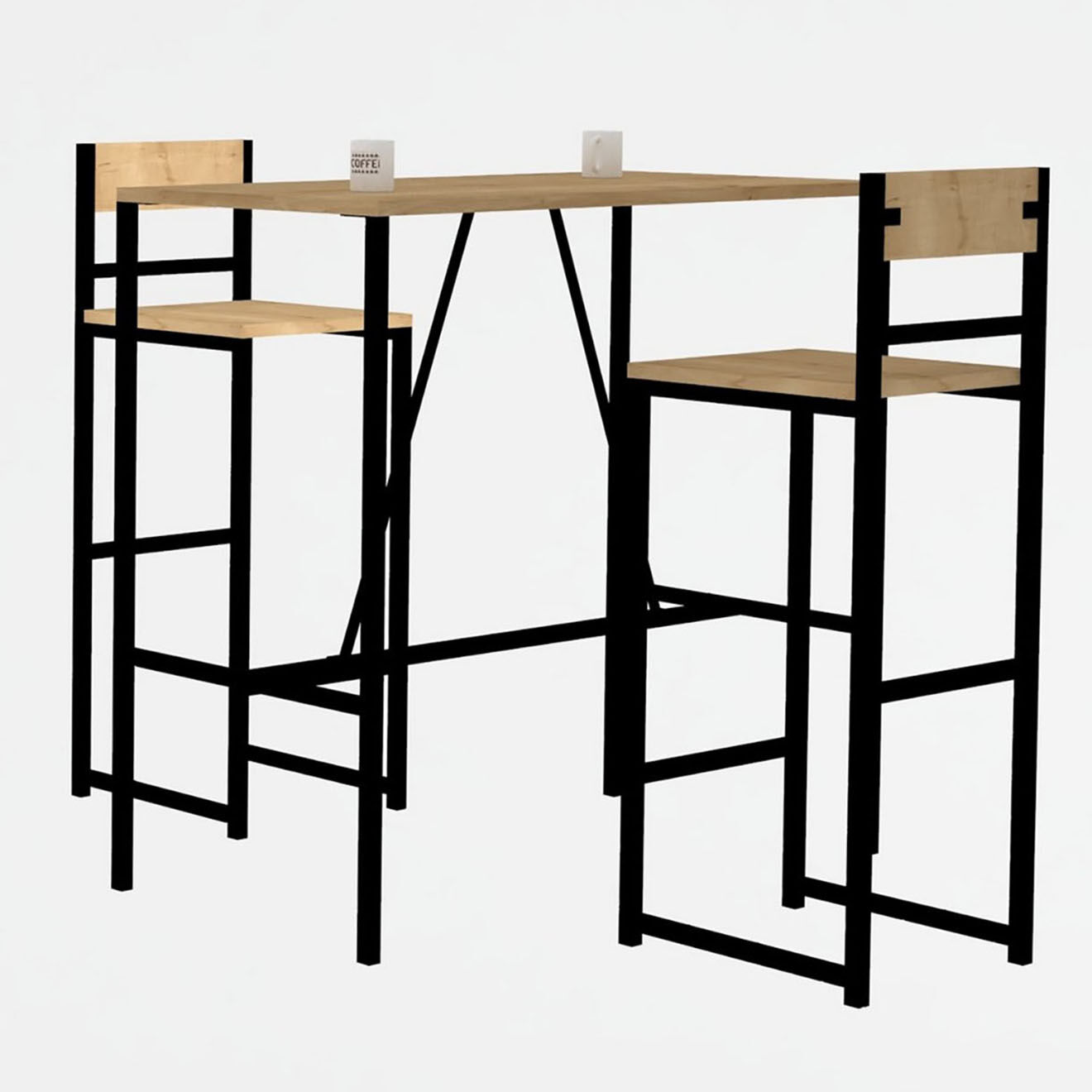 Wooden Art Table haute + 2 chaises tibet marron