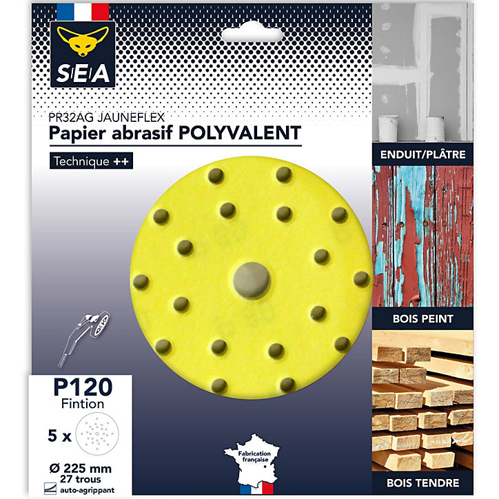 Papier abrasif corindon ø225 mm grain 120, lot de 5