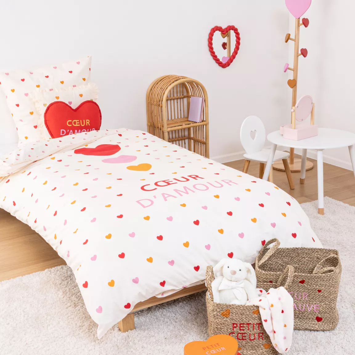 Coussin cœur enfant coton (40 cm) Amour Rouge