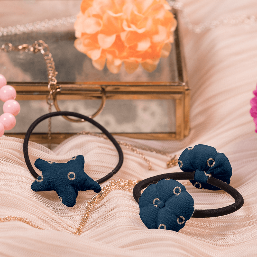 Elastique Fleur Du Japon Bulle Bronze Marine