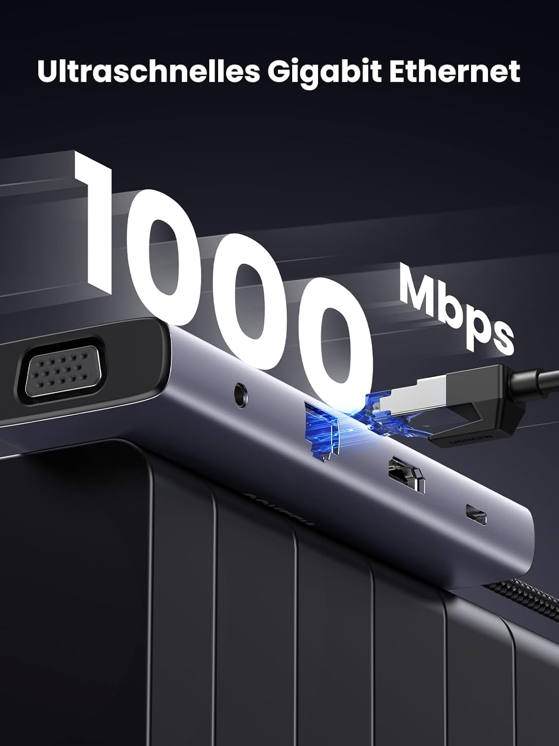 USB C 10in1 Multiport Adapter HUB mit USB C (PD/100W) / 3x USB 3.0 / SD & Micro SD / HDMI 4K@60Hz / VGA / 3.5mm / LAN (15601) - Grau