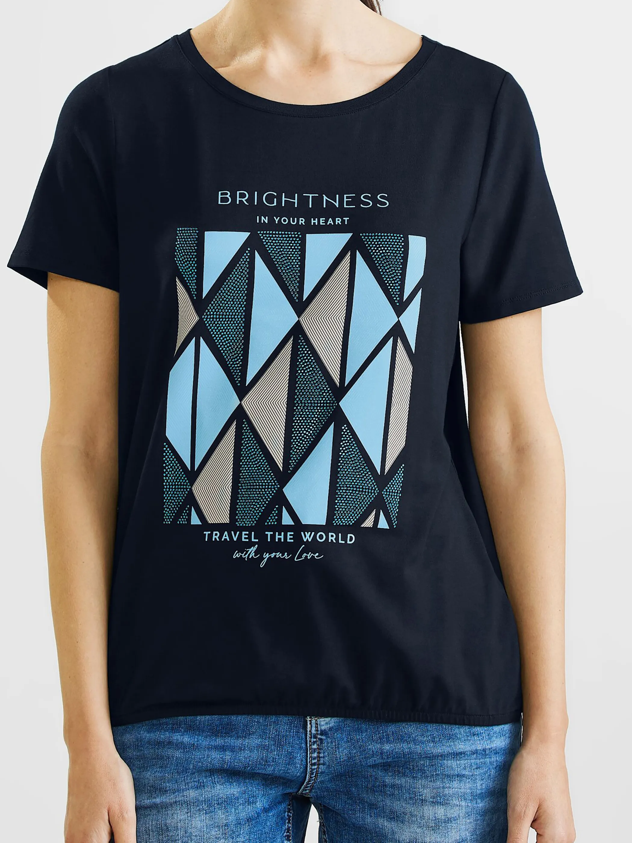 Damen Shirt mit Alloverprint und Glitzersteinchen