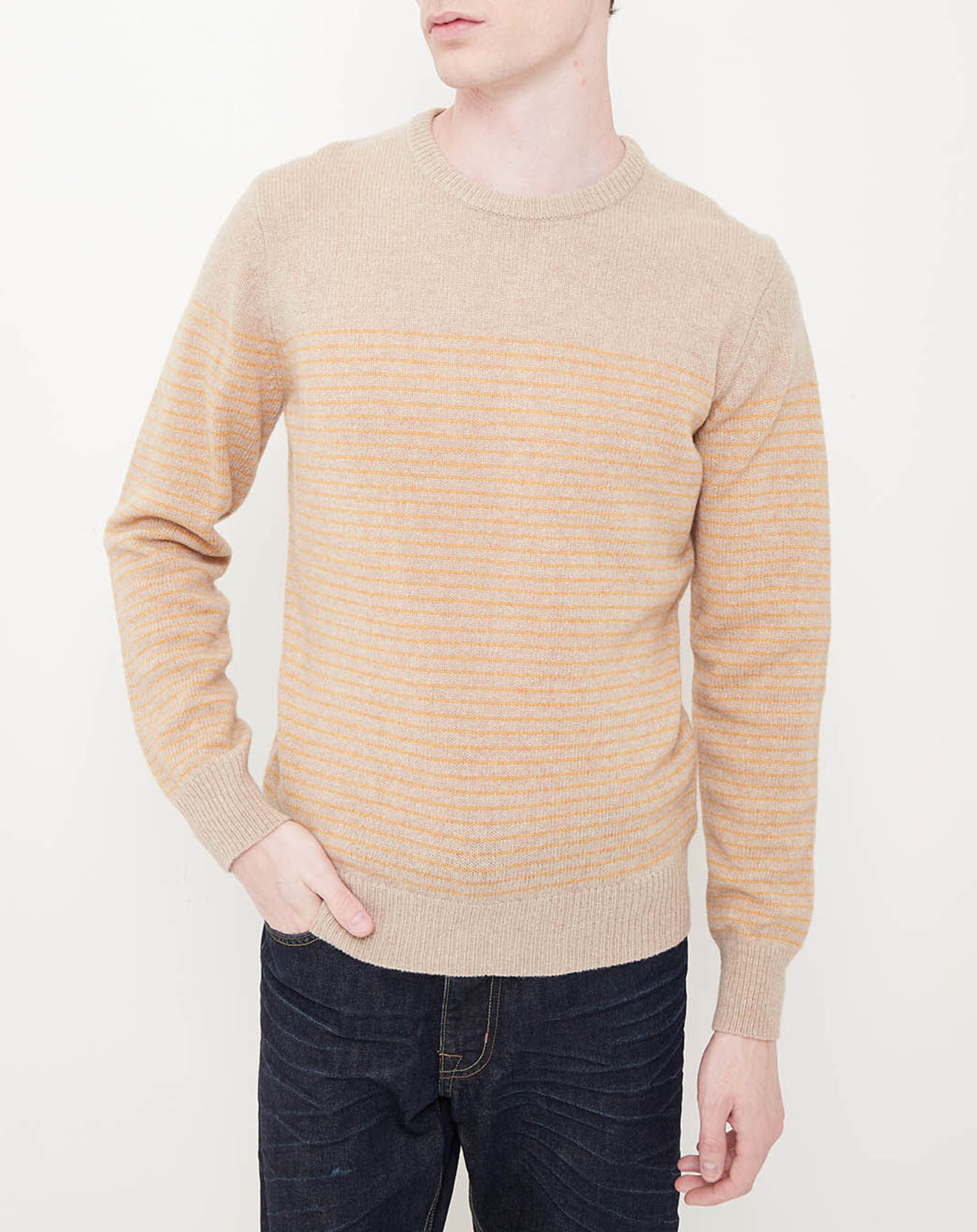 Hartford Pull 100% Laine Jacquard à rayures beige/jaune