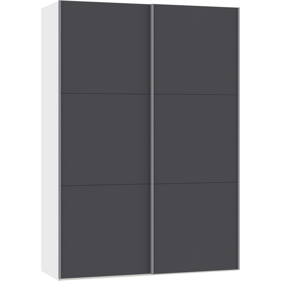 Schwebetürenschrank Schweizer 141 Spanplatte melaminbeschichtet anthrazit matt/premiumweiss, mit Spiegel 153 x 215 x 65 cm