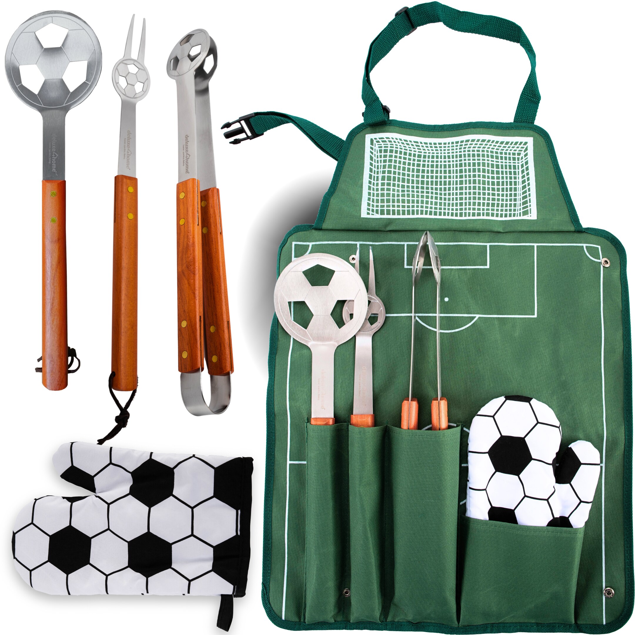 deluxe4home® Grillset: Grillgabel, Grillzange, Grillwender und Grillhandschuh