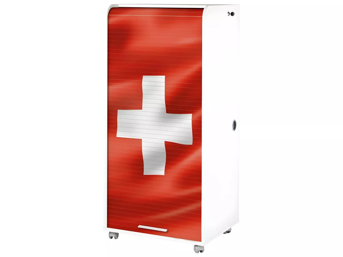 Armoire Informatique Blanche à Roulettes 2 Tiroirs L 65.2 H 139.9 P 53.1 cm - Coloris: Drapeau Suisse 650