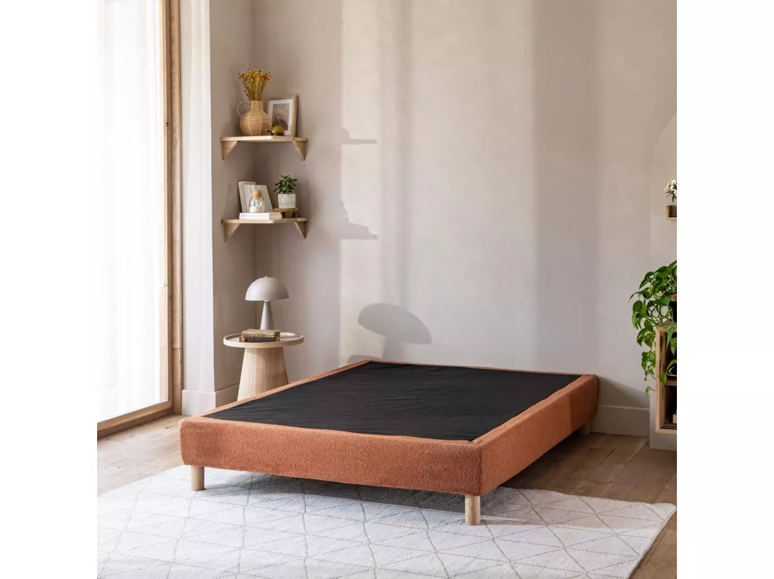 Cache-sommier bouclette intégral terracotta 160x200 - Boucletta