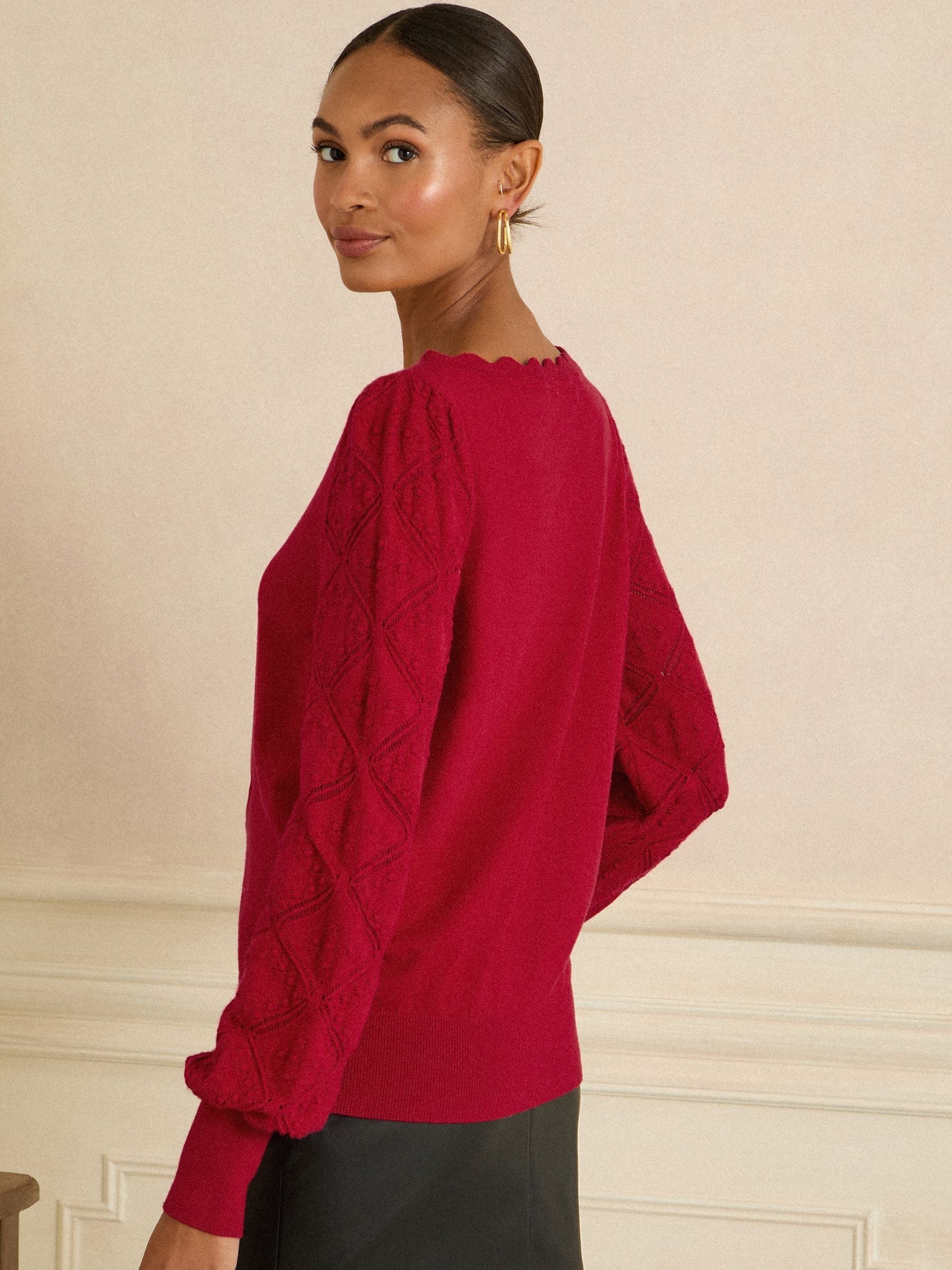Rood - Love & Roses gebreide trui met noppensteek en geschulpte rand