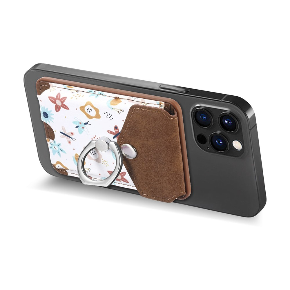 Magnetische MagSafe Wallet Kreditkarten Halterung mit Finger Griff Ring Halterung   Druckknopfverschluss - Braun