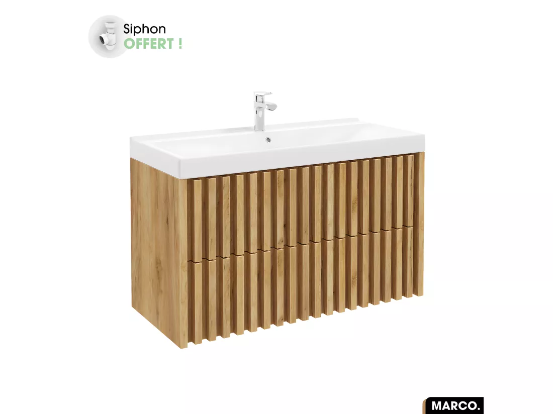 Ensemble meuble sous vasque avec vasque à encastrer - Siphon OFFERT | MARCO | Oak | 100 x 56 x 45 cm