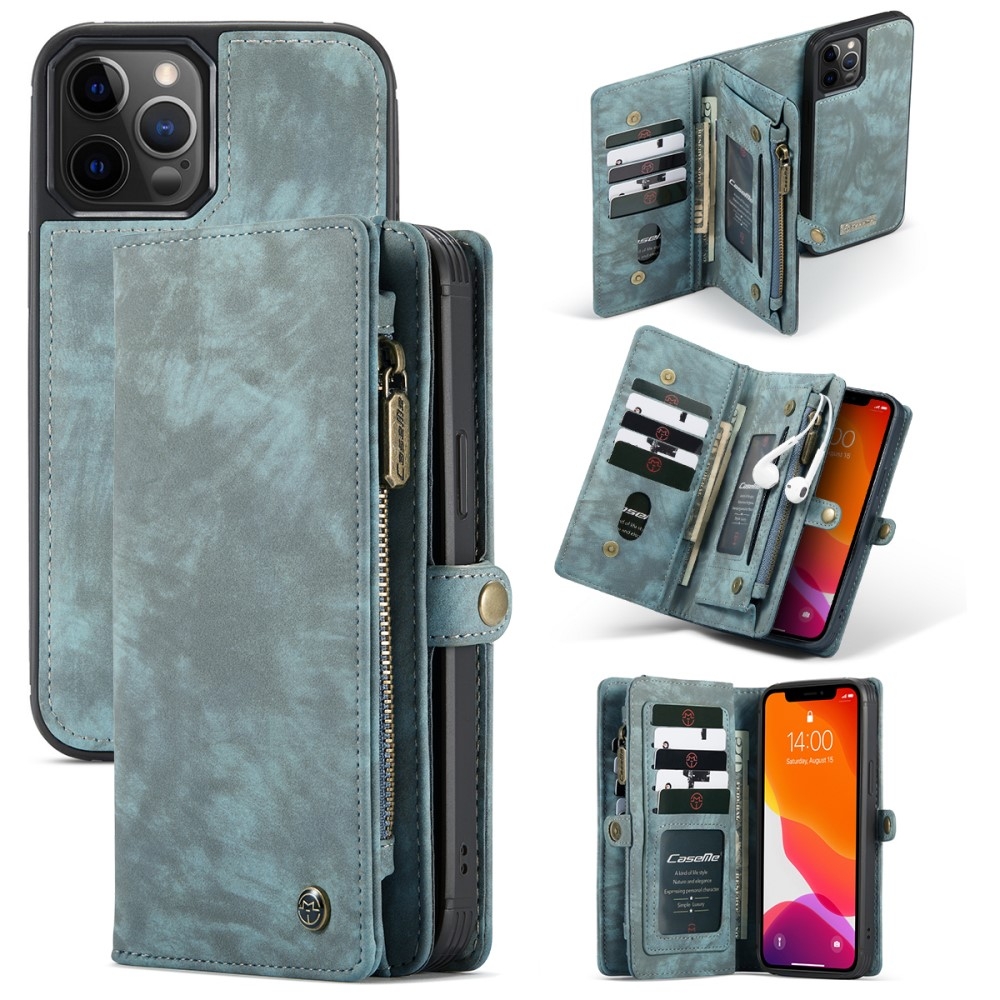 iPhone 12 / iPhone 12 Pro 2in1 Leder Tasche   Magnet Hardcase Karten Etui - Blau