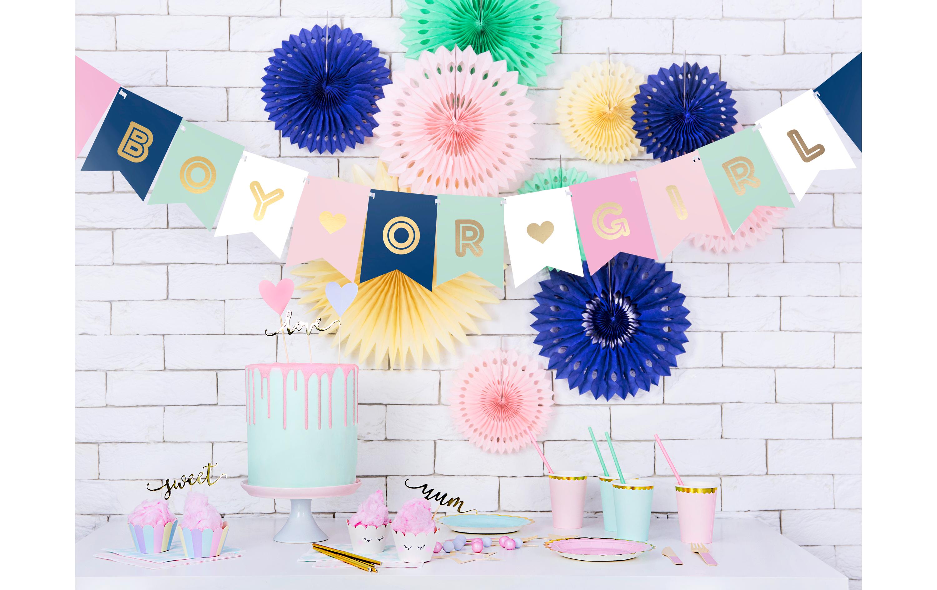 Girlande Boy or Girl 1.75 m, in Blau/Gold/RosaDekoration für die Gender Reveal Party oder Babyshower eines Säuglings