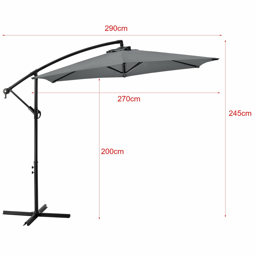 Parasol déporté hexagonal avec manivelle inclinable imperméable uv diamètre 270 cm gris