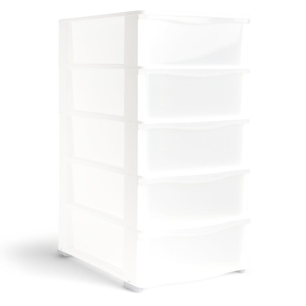 Tour de rangement 5 tiroirs plastique blanc 37x27xH103cm
