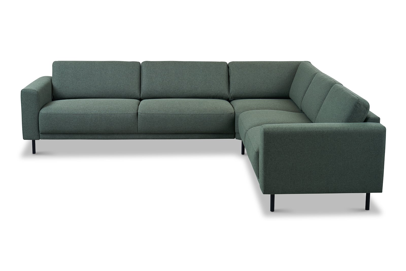 Portland hjørnesofa Tekstil Herby 10 Green med sorte ben