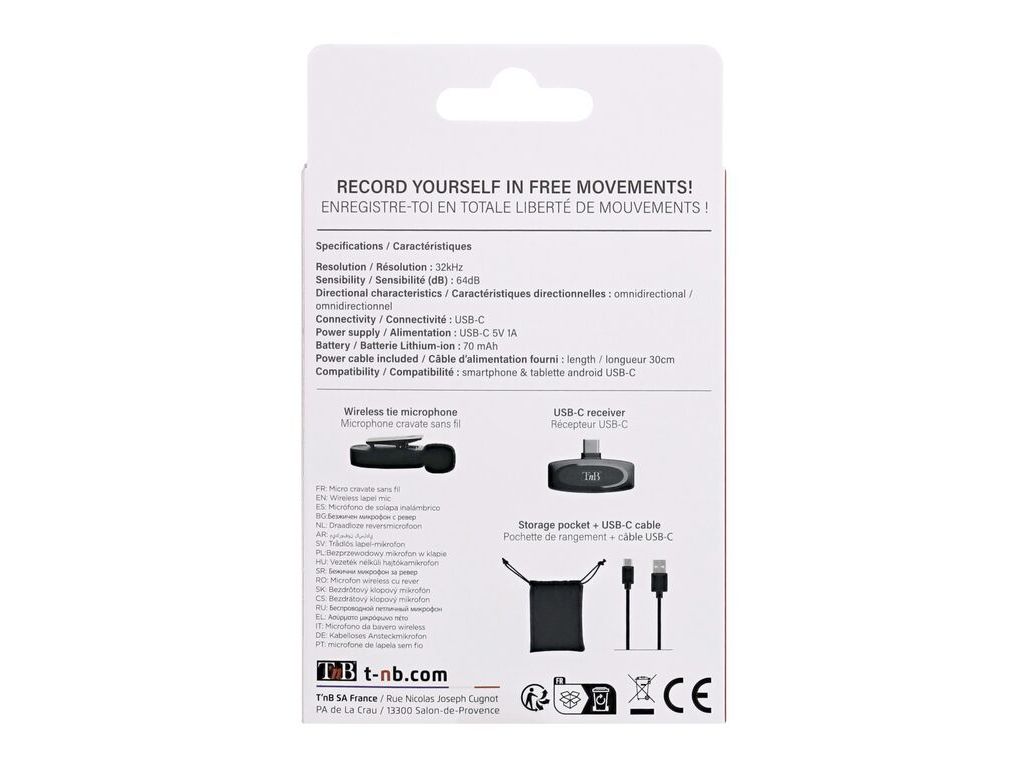 MICROFONE LAPELA TNB INLAPMICWL USB-C SEM FIOS