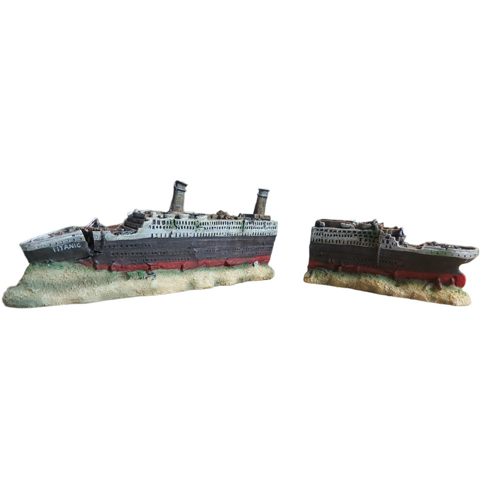 Décoration épave du titanic en deux parties 38 x 9,5 x 5,5 cm aquarium