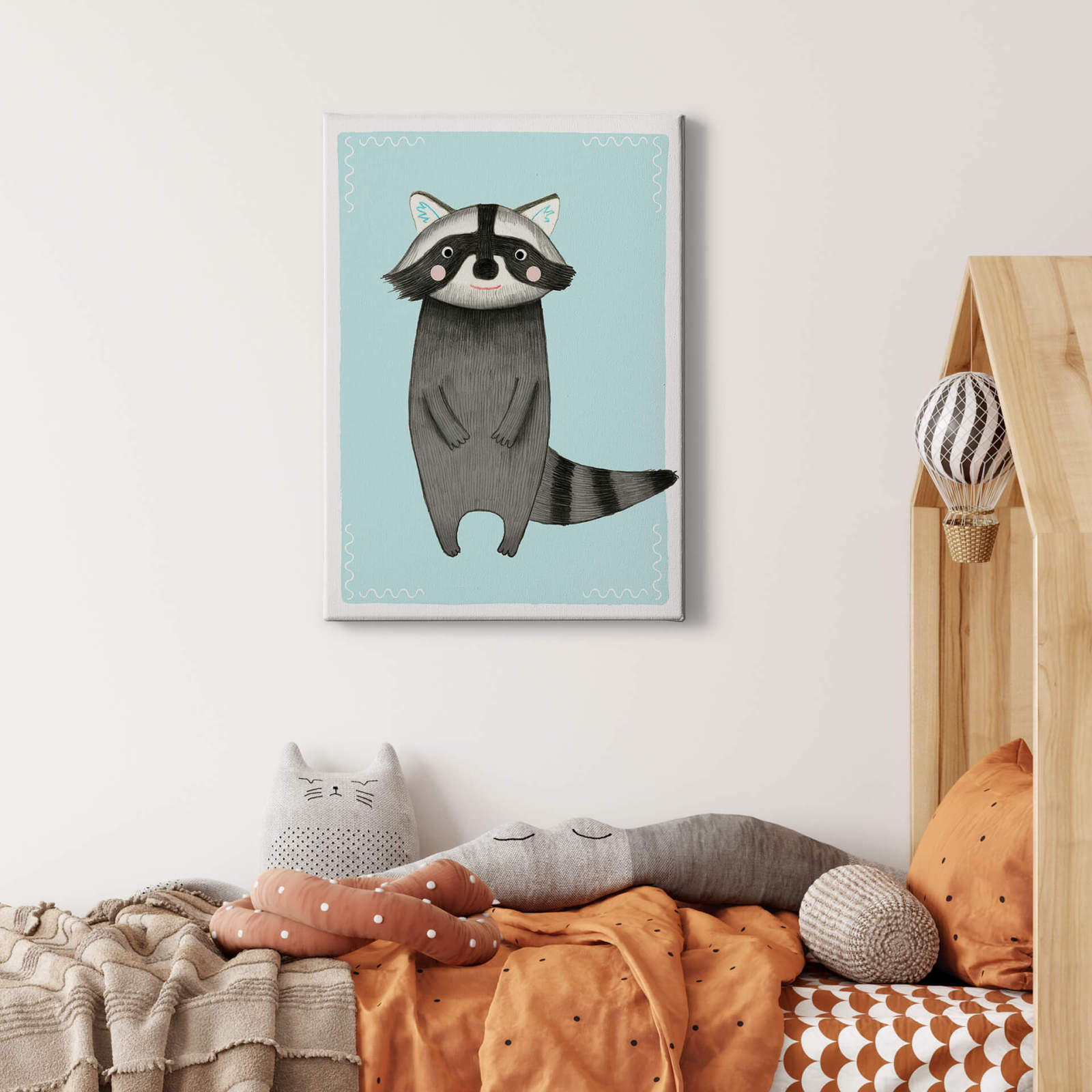 Leinwandbild WASCHBÄR - blau-grau - 50x70 cm