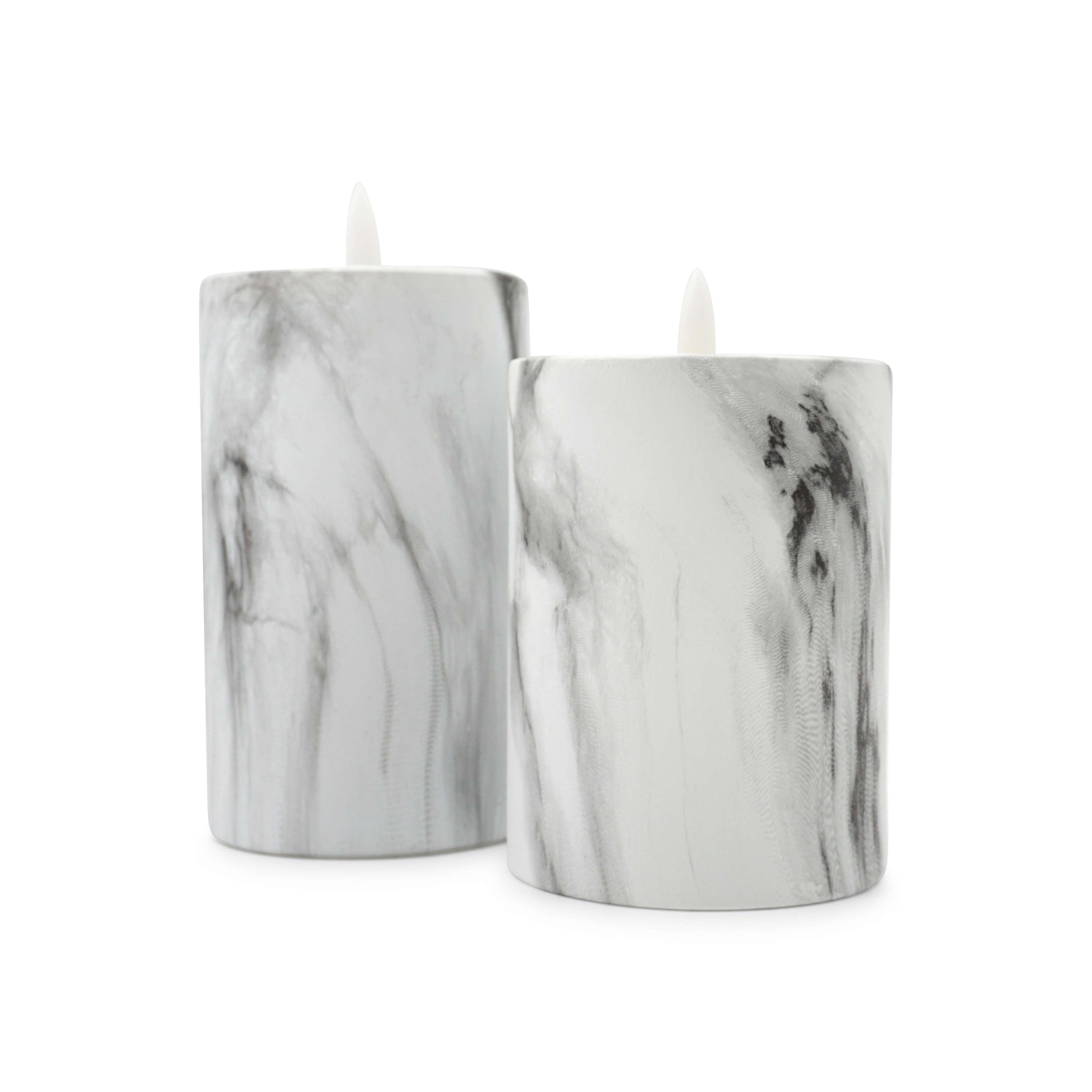(15cm) Echtwachs LED Pillar Kerze Home Deko Stimmungsleuchte Flamme Marble (12.064-18) - Grau