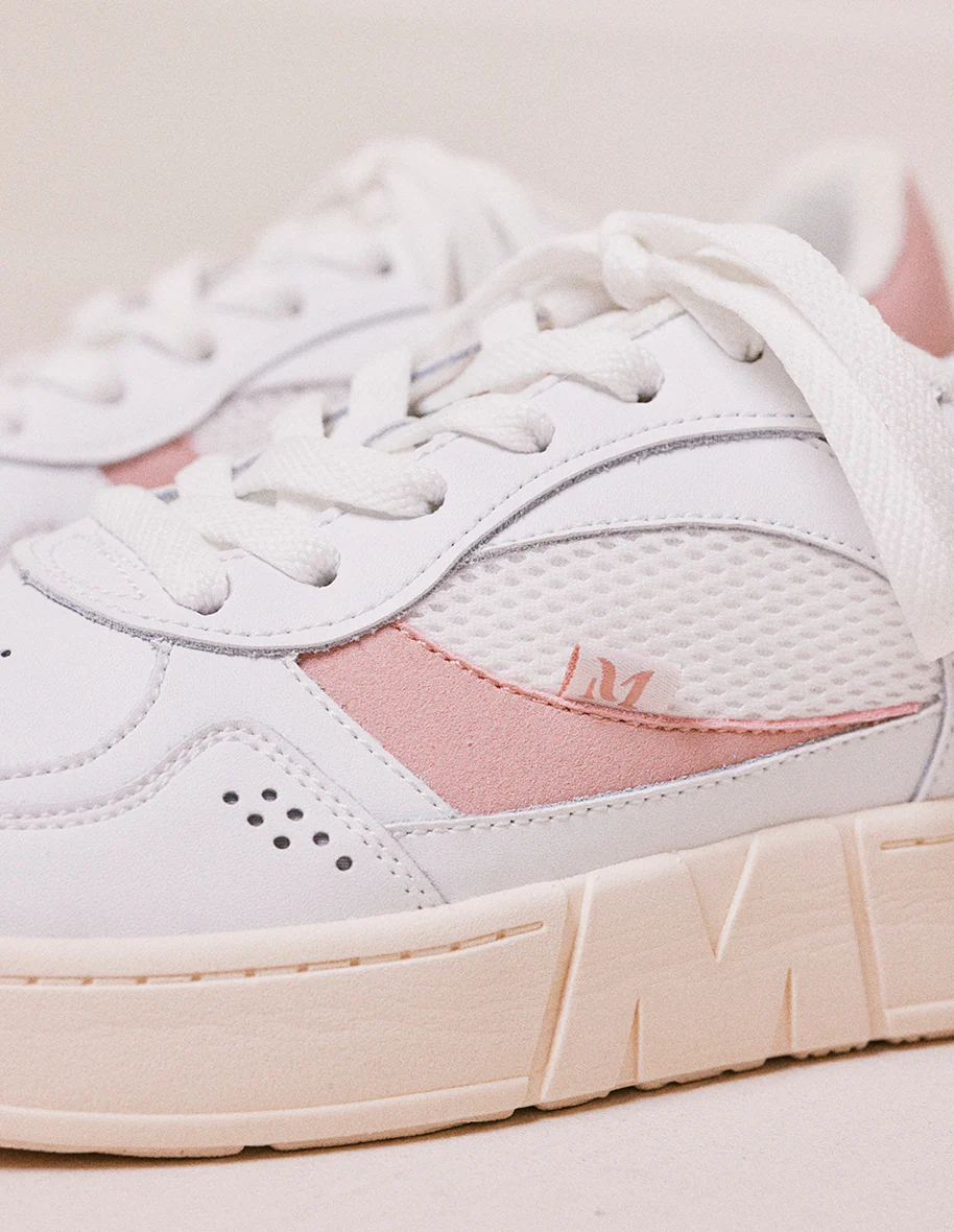 Baskets basses Aimée - Cuir recyclé et suède vegan blanc rose clair