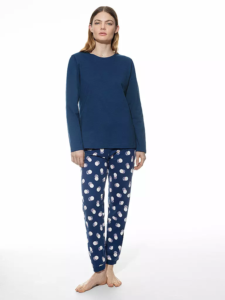 MEY Pyjama SCRIBBLED DOTS dunkelblau