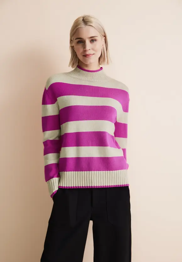 Streifen Strickpullover - purple cozy pink