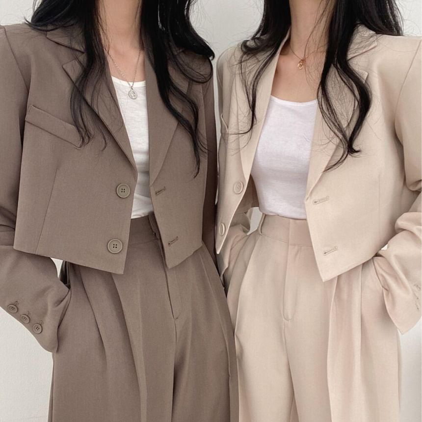 Coris - Cropped enkelrijs blazer / wijde broek met hoge taille