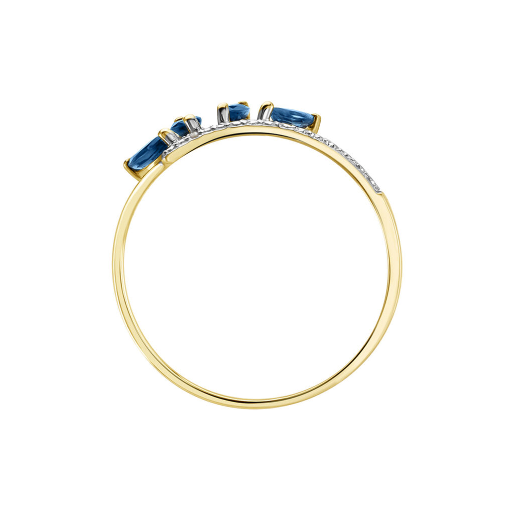 Bague Navette Or Jaune Saphir Diamant