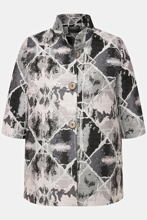 Blazer, Jacquard-Karo-Design, Stehkragen, 3/4-Tulpenarm