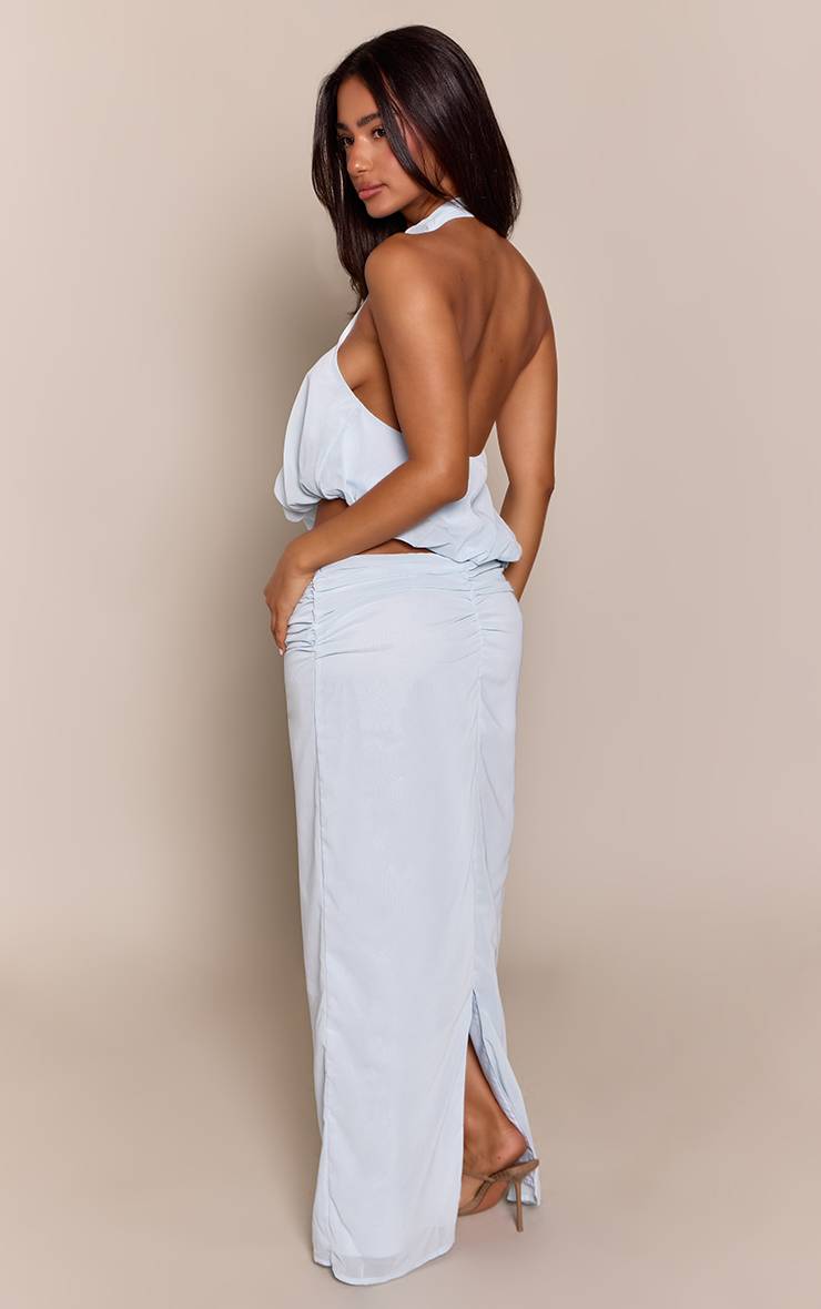 Bleu Layette Robe Longue En Mousseline Froncée Sur Les Côtés Avec Découpes - Petite Taille