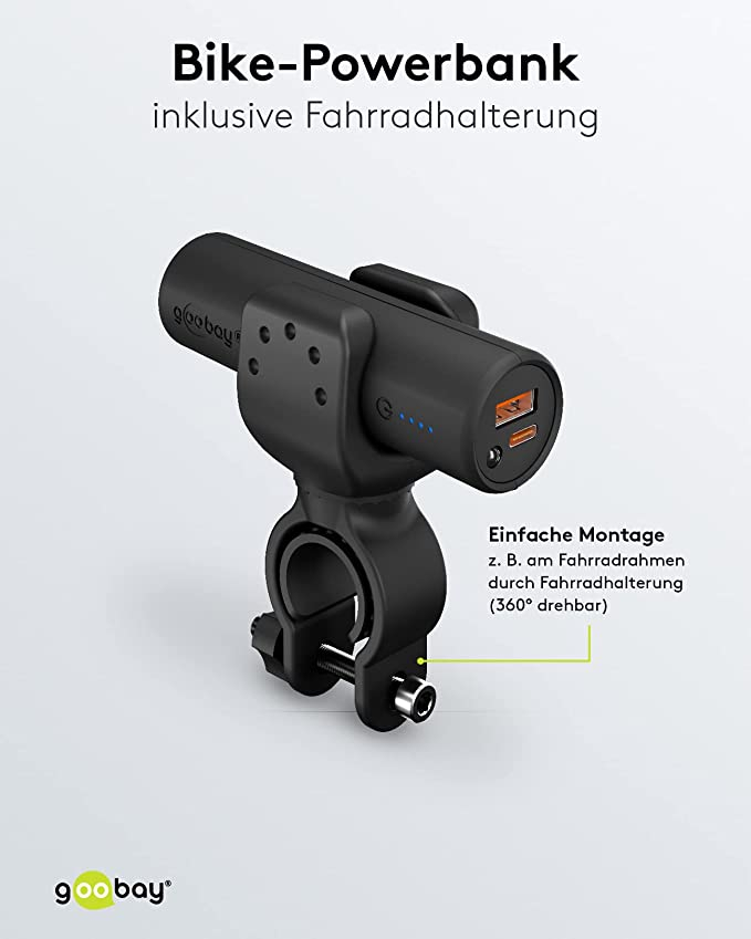 (5000mAh) Bike Powerbank USB C / USB A   Velo Halterung (60656) - Schwarz