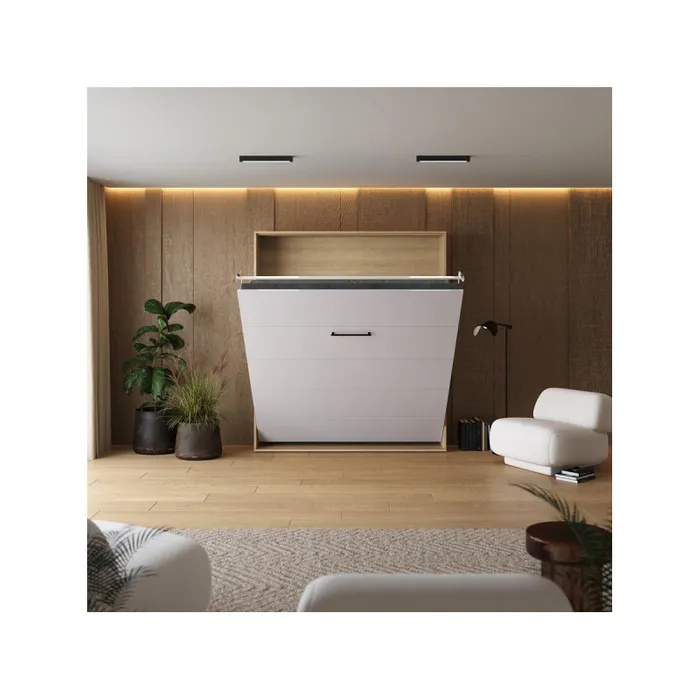 Lit Escamotable 160x200cm Vertikal M1 Lit Mural Chene Kaiserberg blanc Brillant Lit