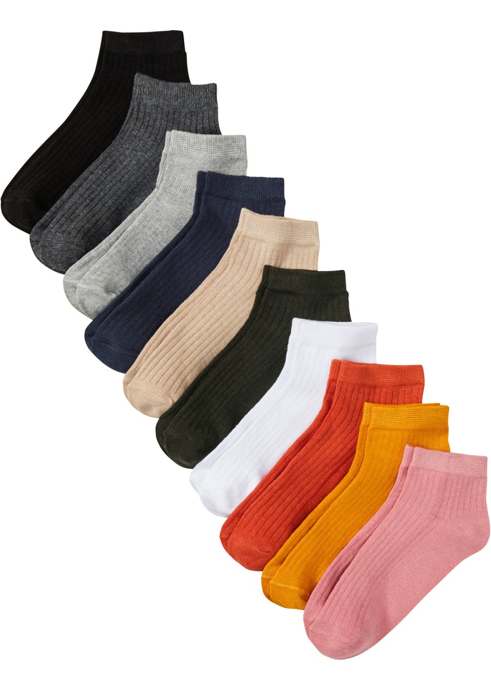 Lot de 10 paires de chaussettes courtes en structure côtelée avec coton