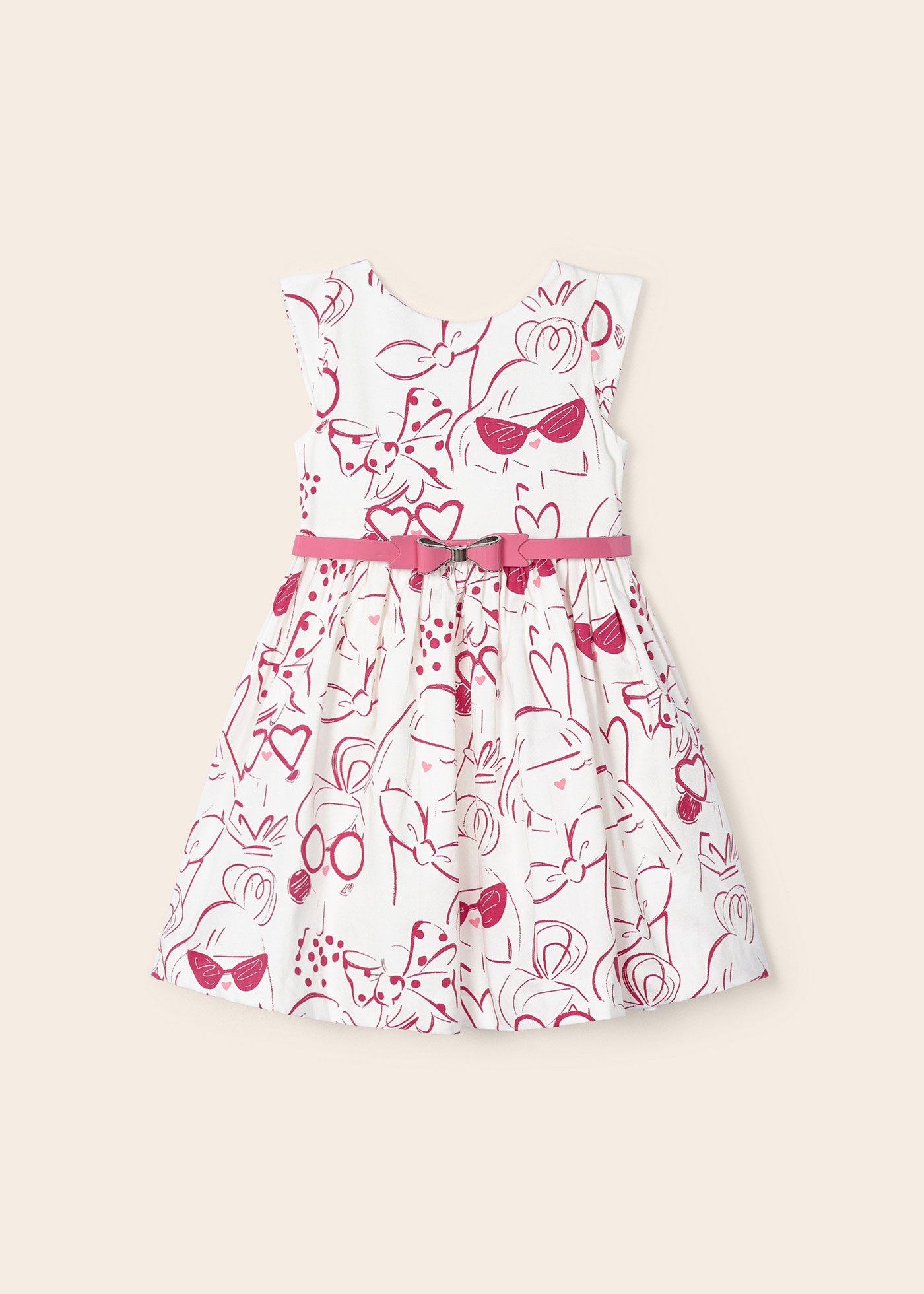 Vestido estampado com cinto de algodão para meninas