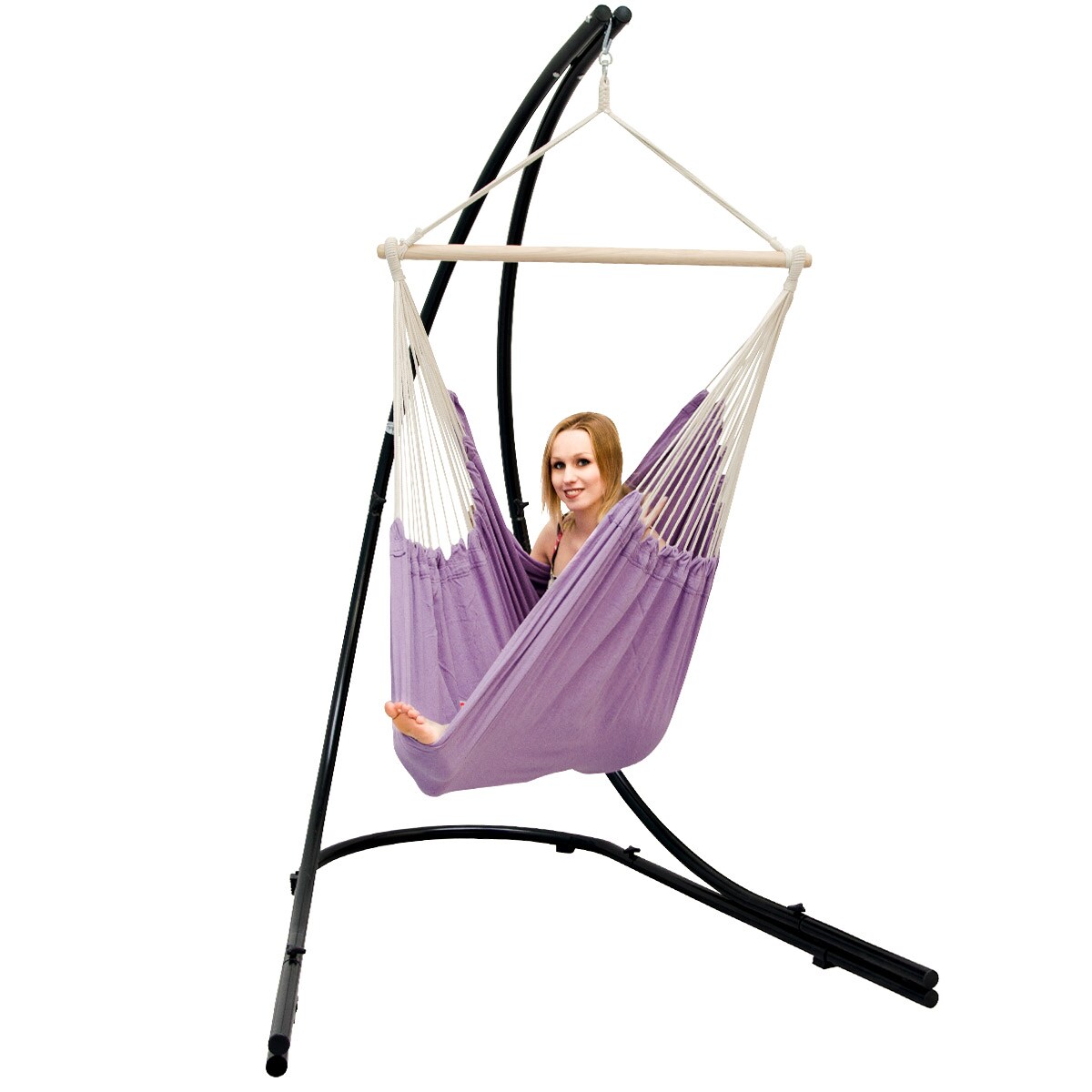 Freistehendes Stahl-Hängestuhlgestell 210cm inkl. XXL Hängesessel aus Baumwolle mit Swivel 185x130cm
