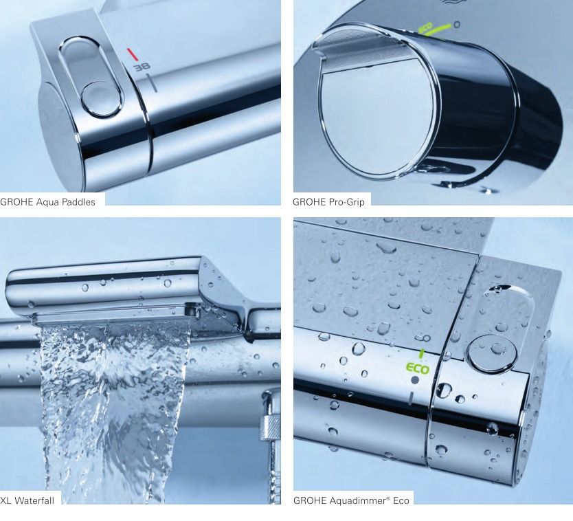 Grohe Grohtherm-2000 badkraan thermostatisch m. koppelingen m. tray HOH=15cm chroom